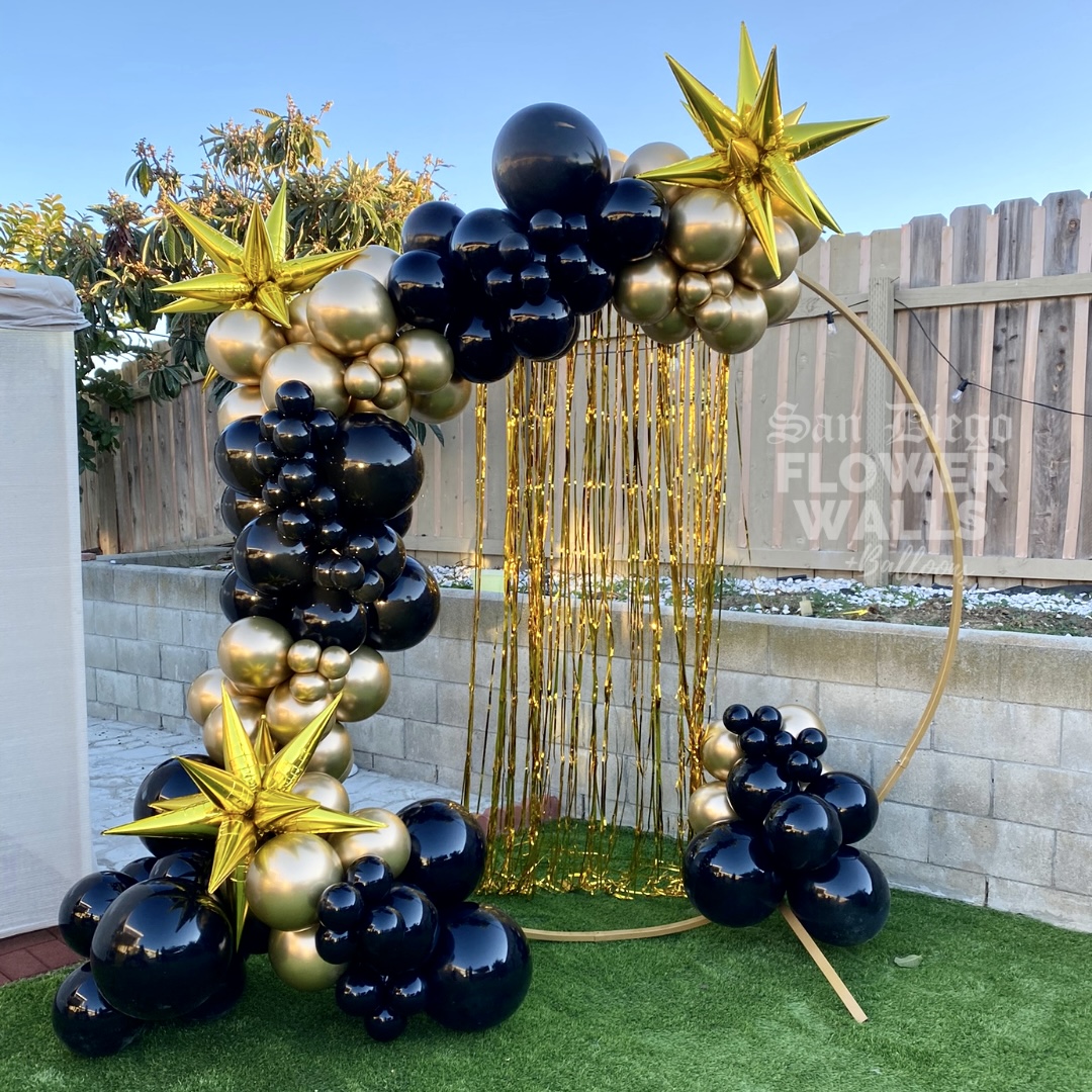 Gold Ring with Balloons Backdrop Wall Rentals in San Diego, CA - San Diego Flower Walls + Balloons